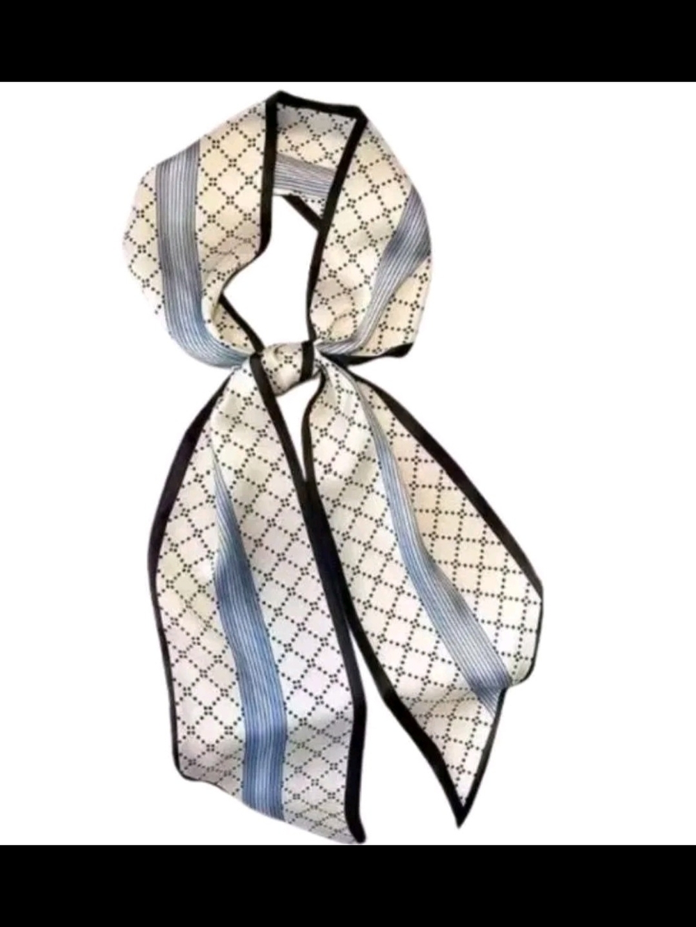 Timeless White & Blue Patterned Women's Scarf with Black Trim
